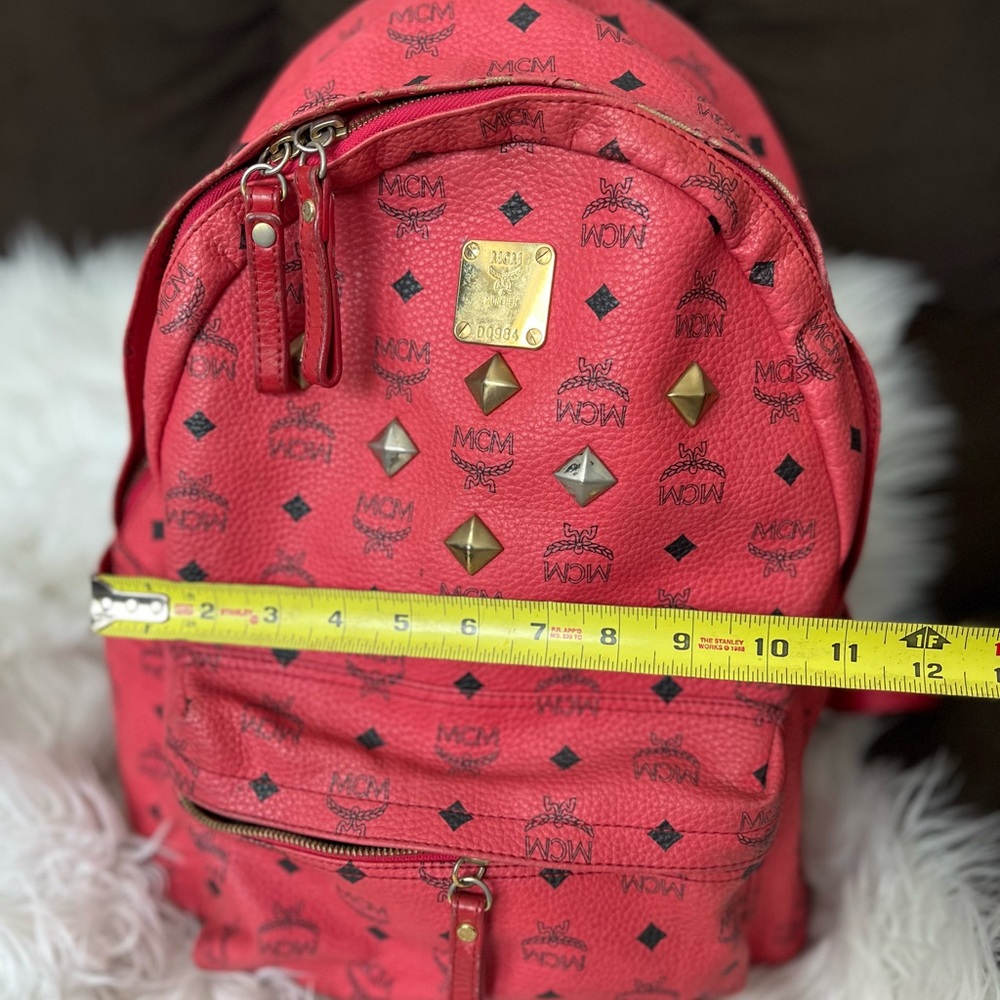 MCM Pink/Coral Logo Studded Backpack - Picture 10 of 16